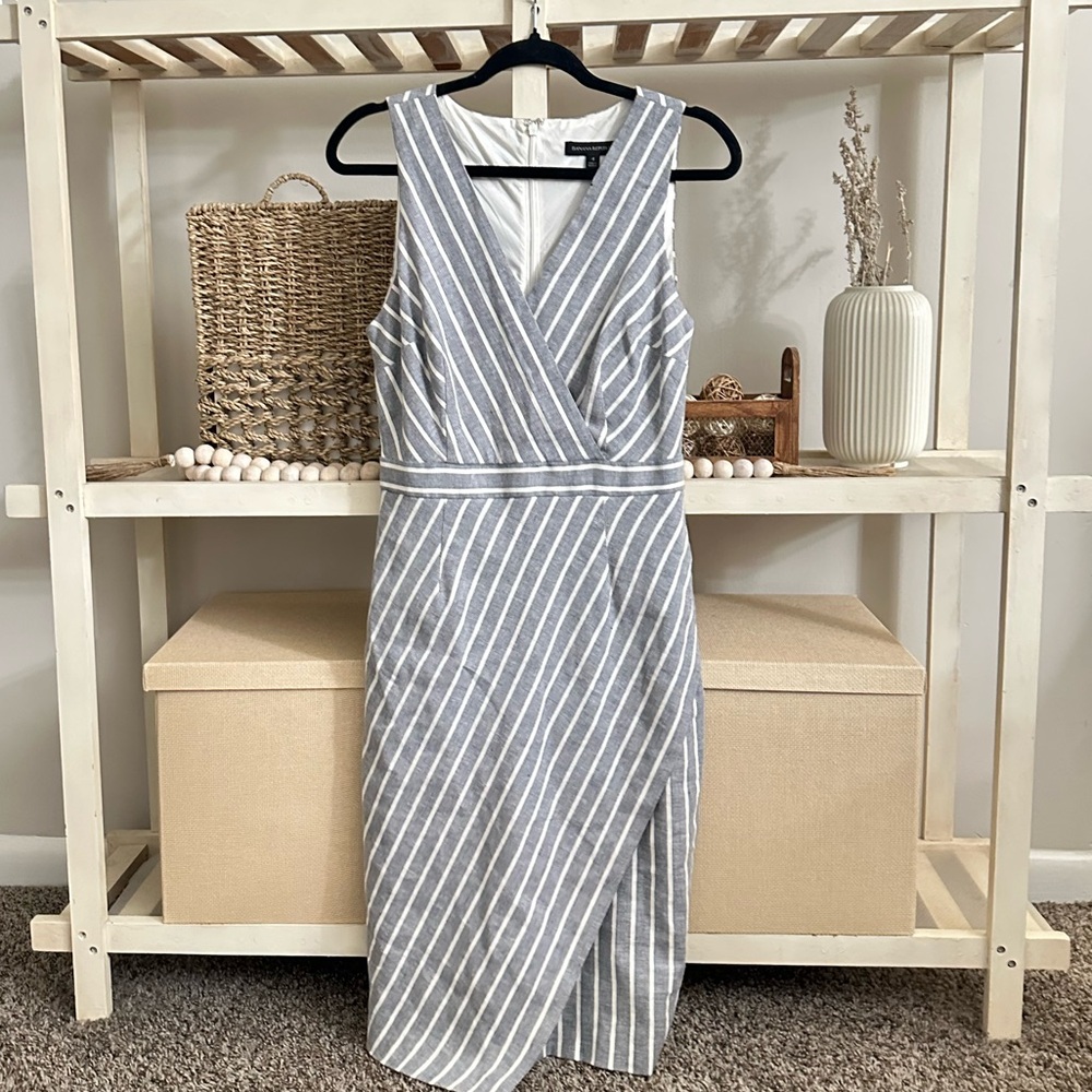 Banana Republic Striped Chambray V-Neck Dress